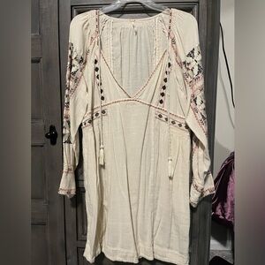 Free People Womens All My Life Mini Tunic Dress, Off-White, Medium